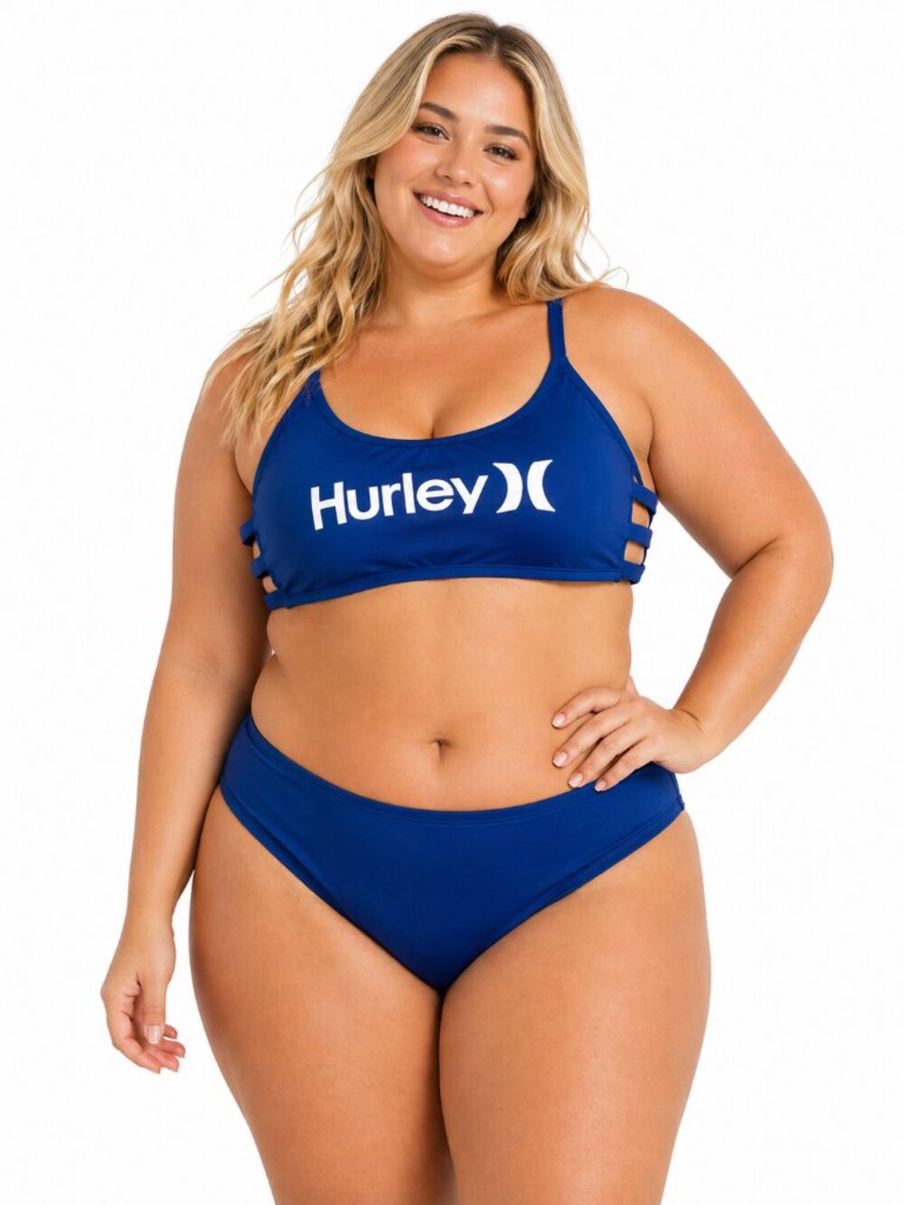 Hurley Blue Bikini Set 2 Piece Moderate Coverage Strappy Sports Top Swimwear